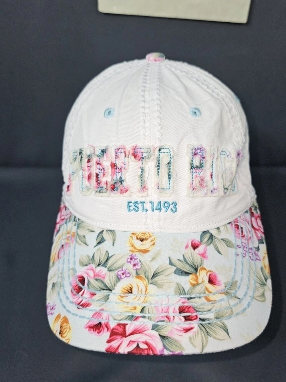 Puerto Rico Robin Ruth Hat Strap Back Adjustable Floral 6 Panel Cap Stitch Wear